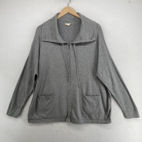Eileen Fisher Sweaters - EILEEN FISHER Cardigan L Organic Cotton Snap Front Drawstring Sweater Gray